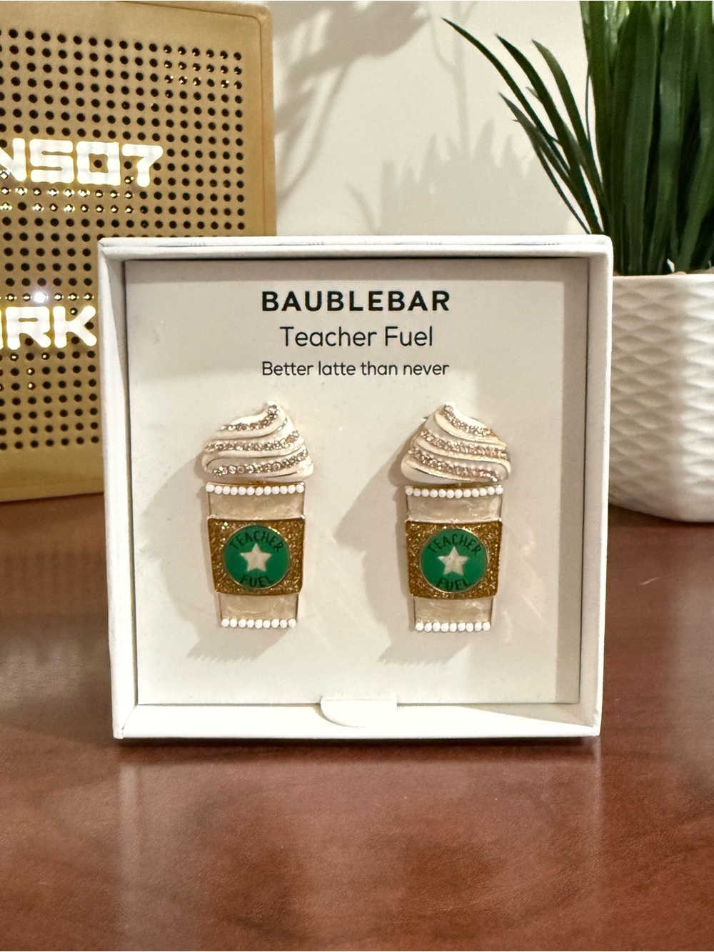 New BaubleBar Teacher Fuel Coffee latte Cup Stud Earrings